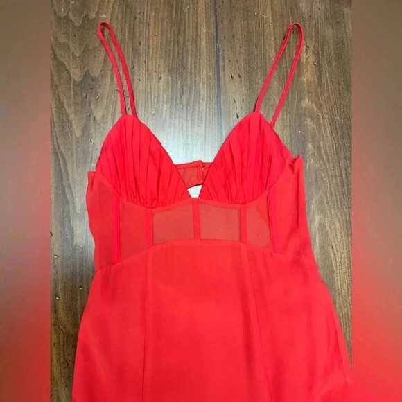 ASOS Designs Corset Dress Red Size 6 Maxi Sheer Panel Bodice Formal Sexy Cut Out - Picture 3 of 16